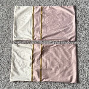 (2) Pink and Cream Pillow Covers with Gold Accent 20 x 12”